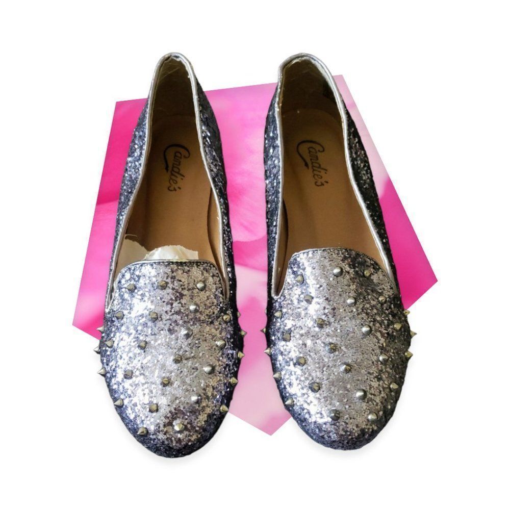 Candies Silver Studded Spike Flats